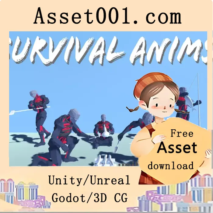 生存类游戏动画资产包：包含采集、建造、钓鱼、皮毛处理等89个动画动作|Survival Animations v1.0