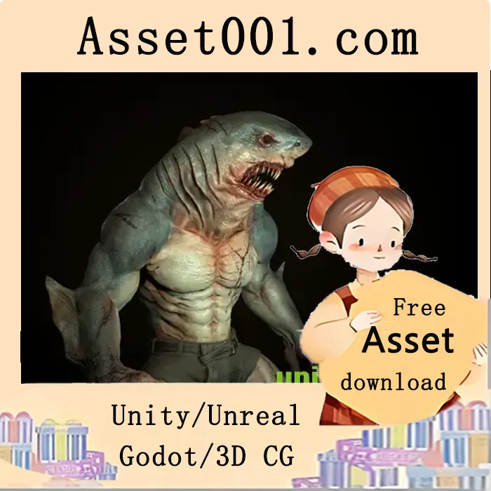 UE5史诗骨架 rigged鲨鱼人低多边形3D模型（含11动画与4皮肤）|Sharkman 01 v5.1+