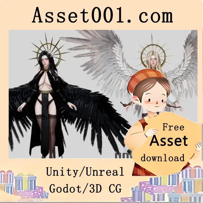 可爱天使女孩3D模型 Angelica：支持光明与黑暗形态、4种飞行动画、模块化设计及风力仿真效果|Angelica v4.19+