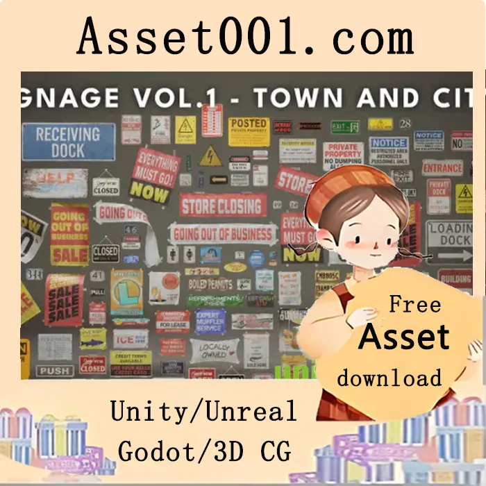 Signage VOL.1 - Town and City (Nanite and Low Poly) v5.3+|Signage VOL.1 - Town and City (Nanite and Low Poly) v5.3+