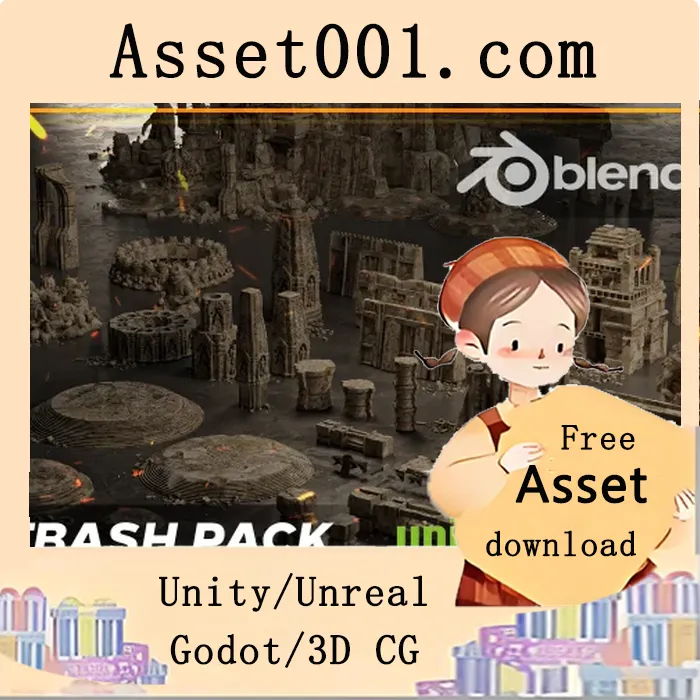 Unity/Unreal 游戏开发中用于概念艺术的古庙3D套件资源包|Ancient Temple 30 Old ruins of the temple 3D Kitbash Asset Pack
