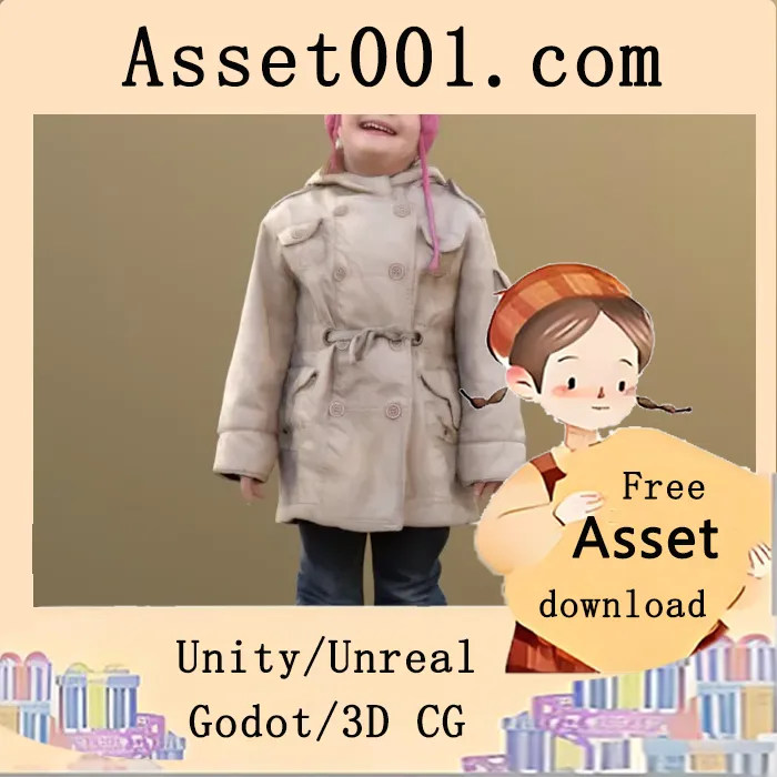 低多边形风格小女孩仰望场景示例|Girl Child Looking Up low-poly