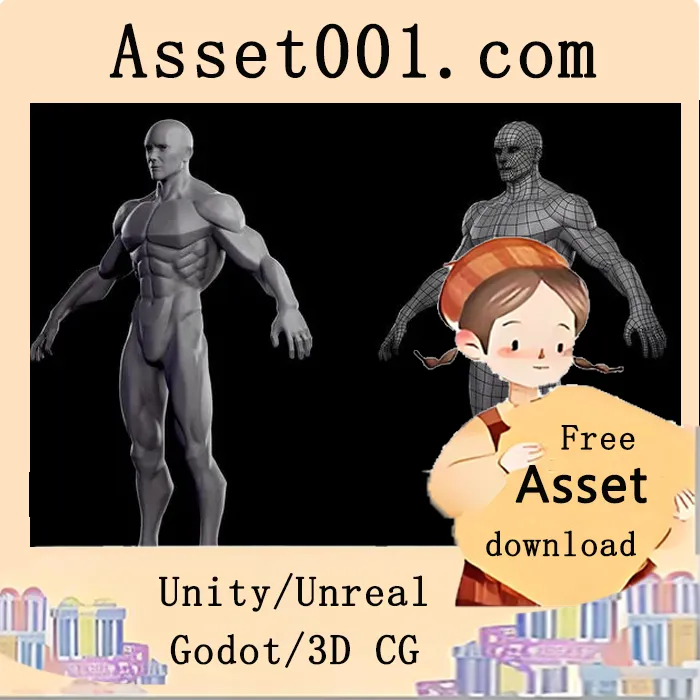 低多边形风格男性基础模型示例|Stylized Male Basemesh low-poly
