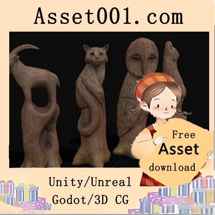 低多边形木制动物雕塑模型示例|Wooden Animal Sculptures low-poly