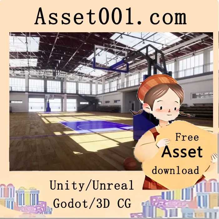 低多边形学校篮球场模型示例|School Basketball Court Low-poly