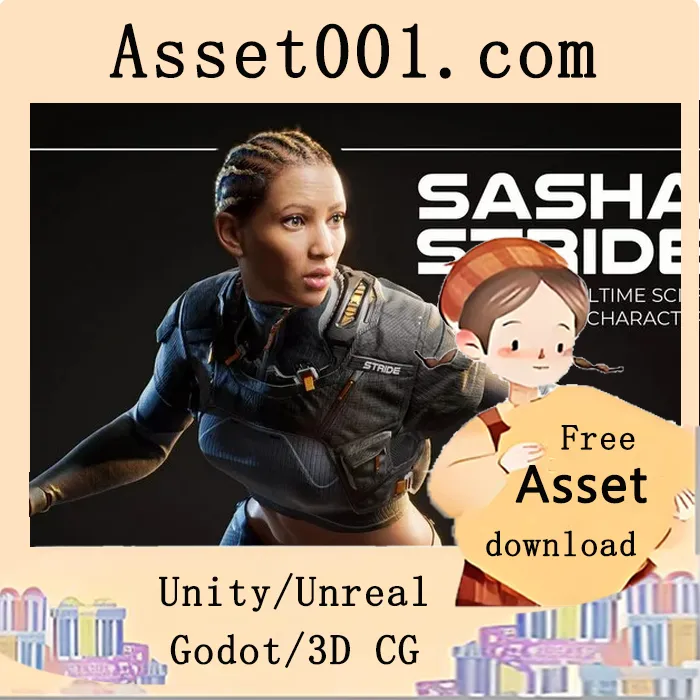 实时科幻风格低多边形角色建模与骨骼绑定示例|Sasha Stride Realtime Sci-fi Character – Rigged low-poly