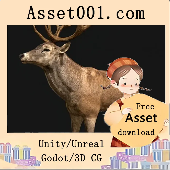 Unity引擎中的红色鹿角色示例展示|Deer Red