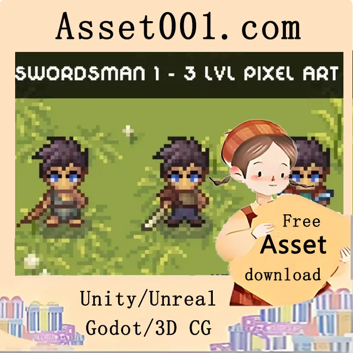 Swordsman 1–3 Level Pixel Top-Down Sprite Character