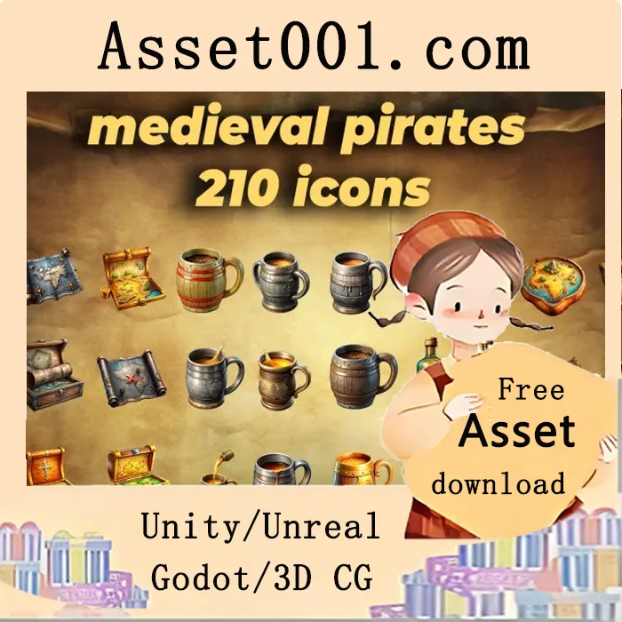 210 Medieval Item Icons Pirates 2D Game Assets v5.0+