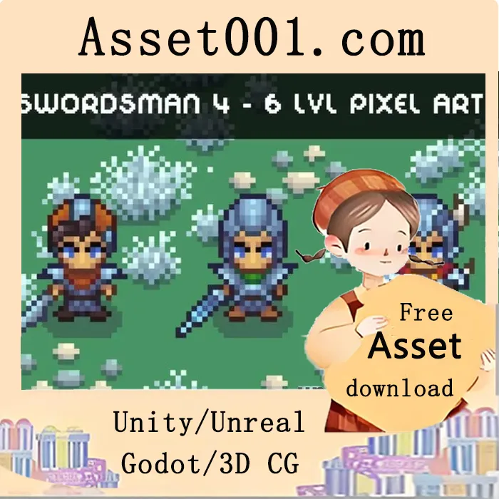 Swordsman Level 4–6 Pixel Character Top-Down Sprite Pack