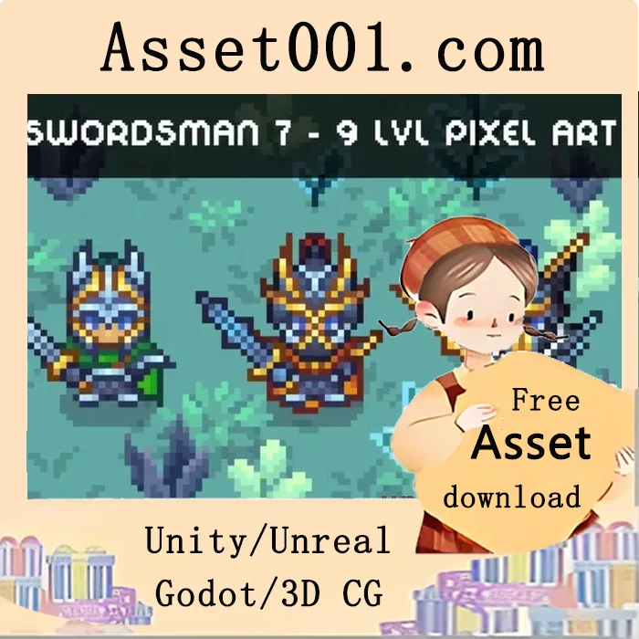 Swordsman 7-9 Level Pixel Top-Down Sprite Character Pack