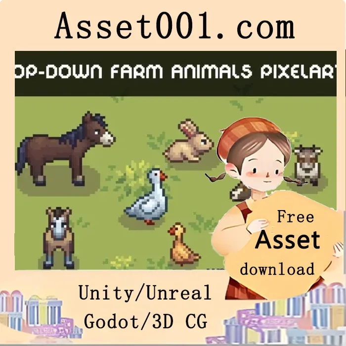 Top-Down Cute Farm Animals Pixel Sprite