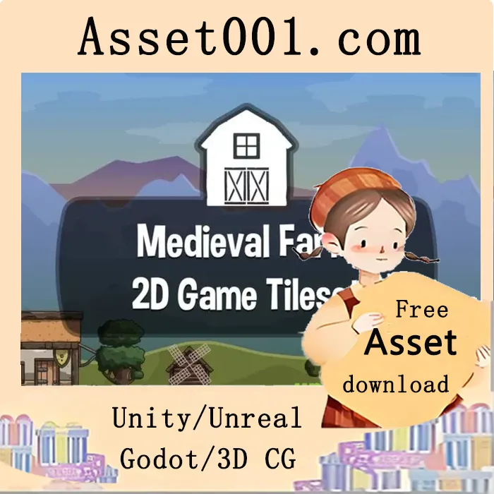 卡通中世纪农场2D地砖包，专为平台类游戏设计|Cartoon Medieval Farm 2D Tileset for Platformer