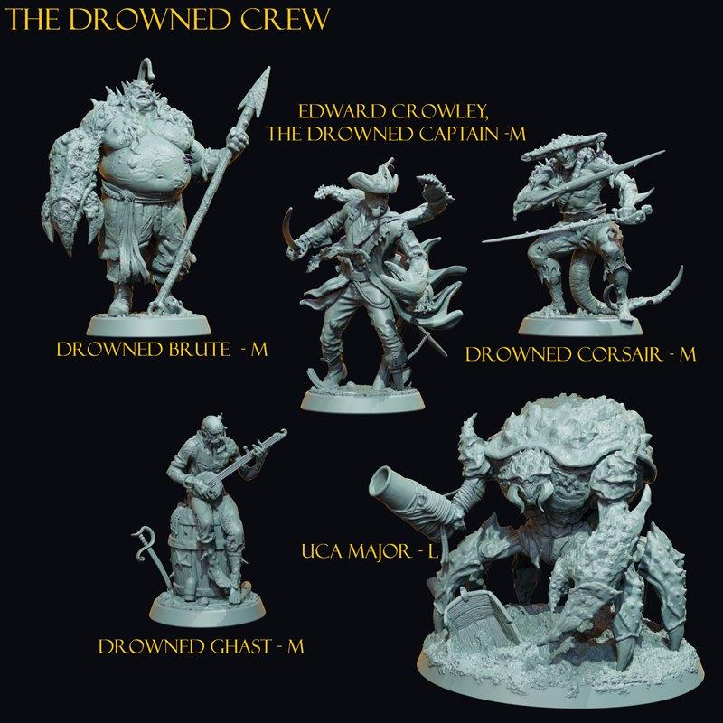 Claymore迷你模型——沉船 crew 3D打印雕像|Claymore Miniatures – The Curse of the Drowned Crew – 3D Print Model STL