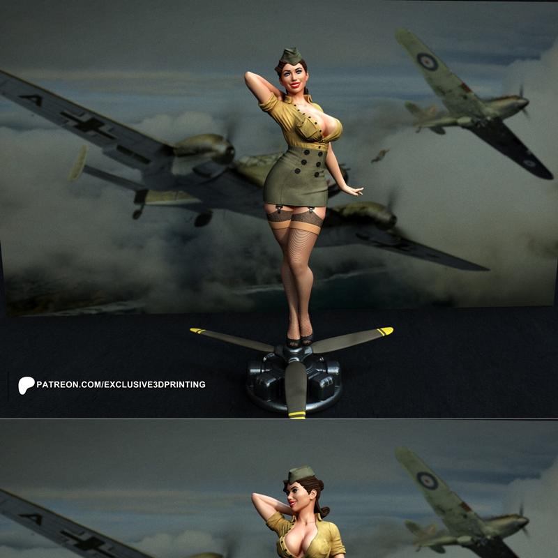 独家 - 军用飞行员主题Pin-up少女 - 3D打印模型|Exclusive – Army Pilot Pin-Up Girl – 3D Print Model STL