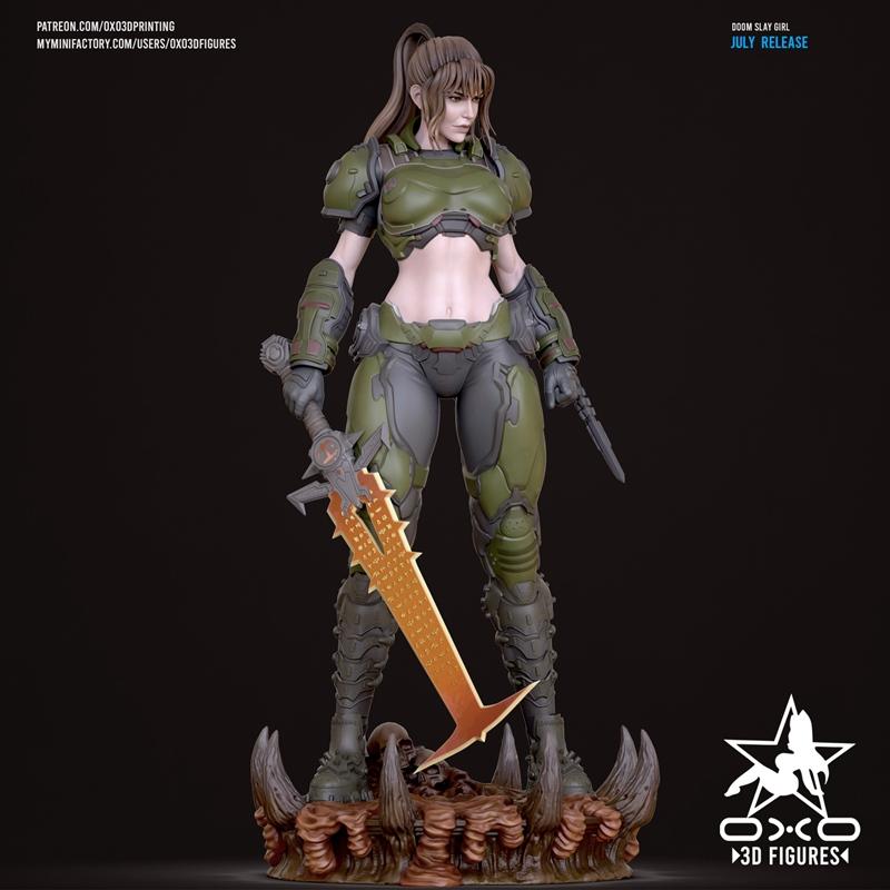 OXO3D doom slay girl 3D打印迷你模型|OXO3D – Doom Slay Girl Tabletop Miniature – 3D Print Model STL