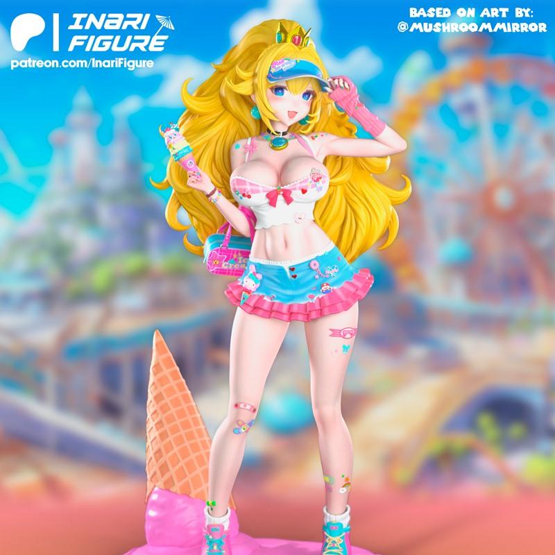 3D打印模型：超级马里奥公主皮娜（草莓冰淇淋款）|Inari Figure – Princess Peach (Pink Ice Cream) – Mario Bros – 3D Print Model STL