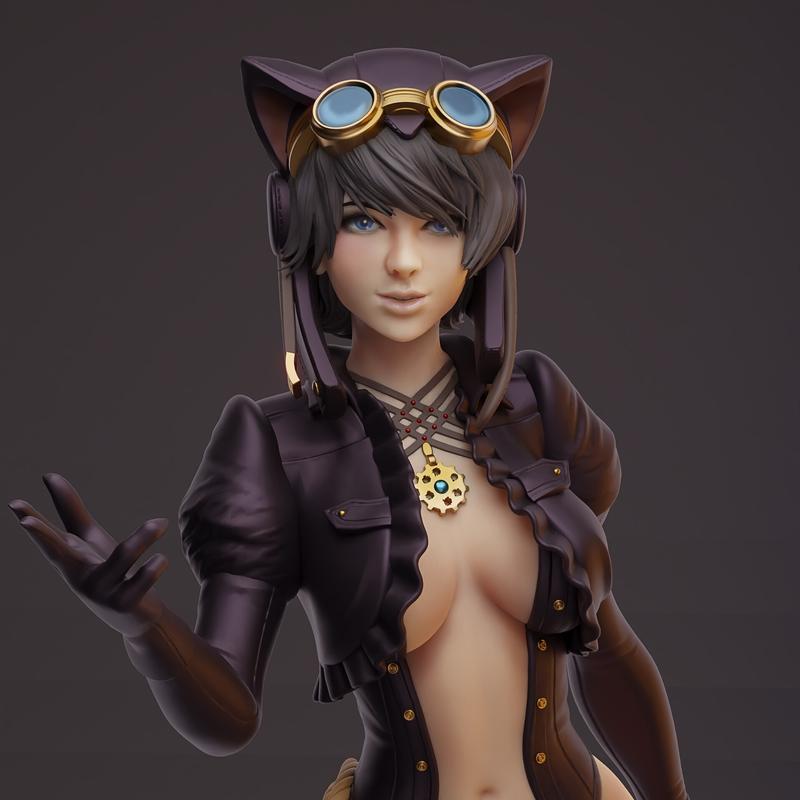 3D打印猫女模型|3DMoonn – Steampunk Catwoman – 3D Print Model STL