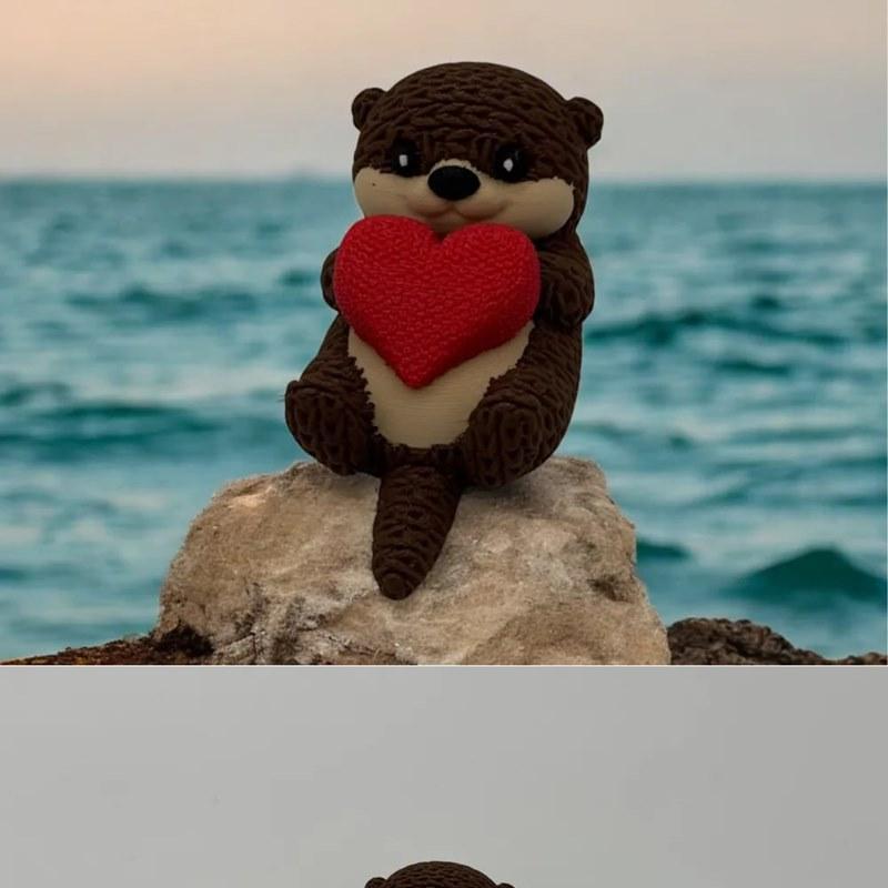 萌系毛绒海豹3D打印模型|Cute Knitted Otter with optional Heart – 3D Print Model STL