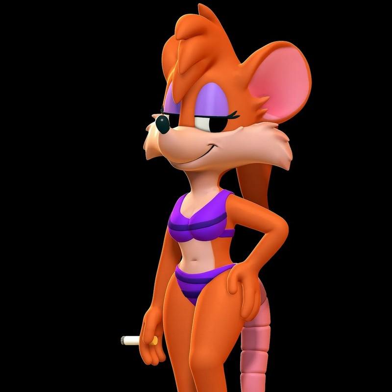 SillyToys 橡皮鸭3D打印模型——来自《小小童话》的比基尼小兔角色|SillyToys – Rubella Rat with Bikini Tiny Toons Adventures – 3D Print Model