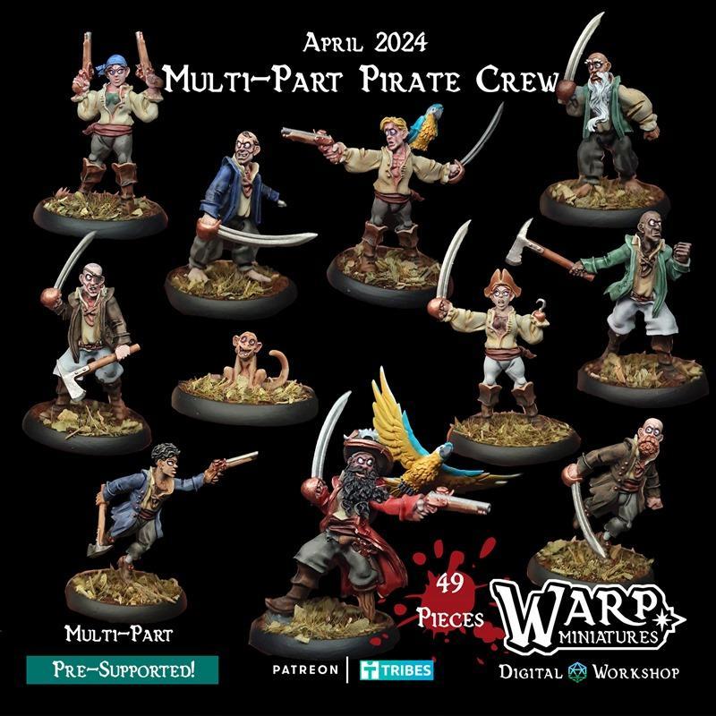 海盗主题3D打印模型套件|Warp Miniatures – Multi-Part Pirate Kit – 3D Print Model STL
