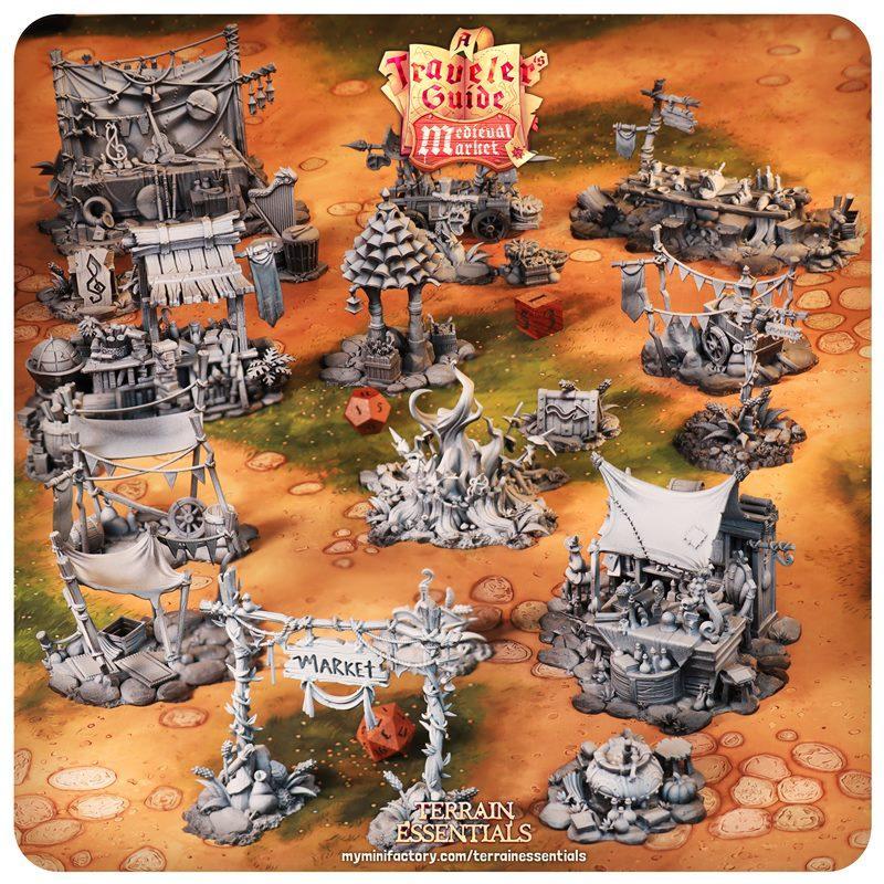 中世纪市场场景3D打印模型|Medieval Market Terrain Set – 3D Print Model STL