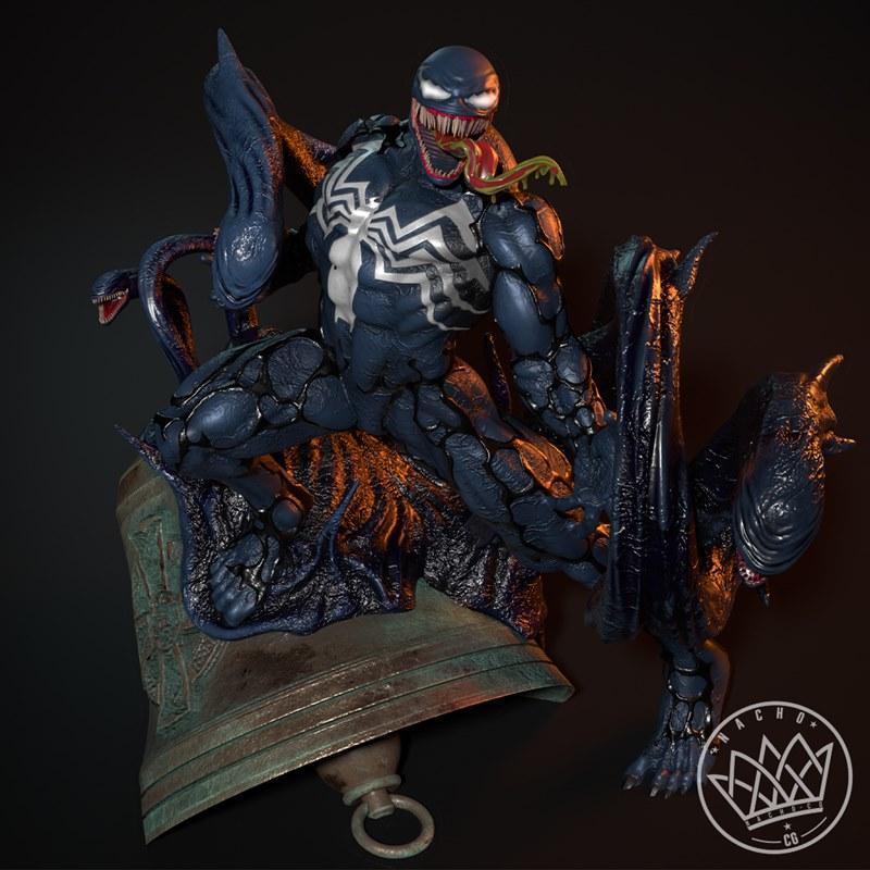 Nacho CG - 杀手蜘蛛侠雕像 - 3D打印模型|Nacho CG – Venom Statue – 3D Print Model STL