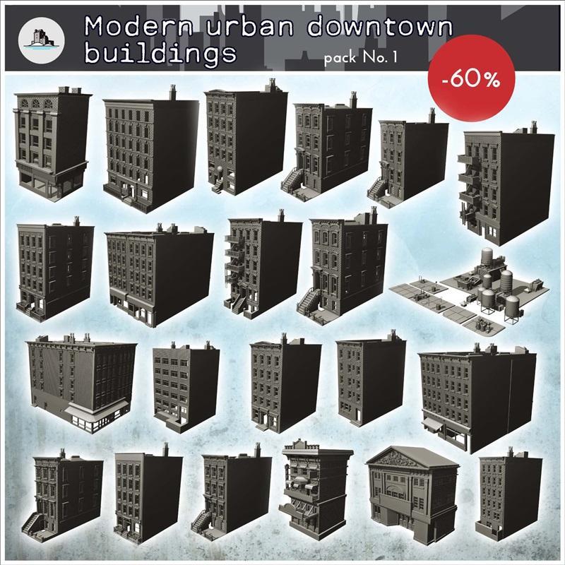 现代都市高层建筑3D打印模型包|Modern Urban Downtown Buildings Pack1 – 3D Print Model STL