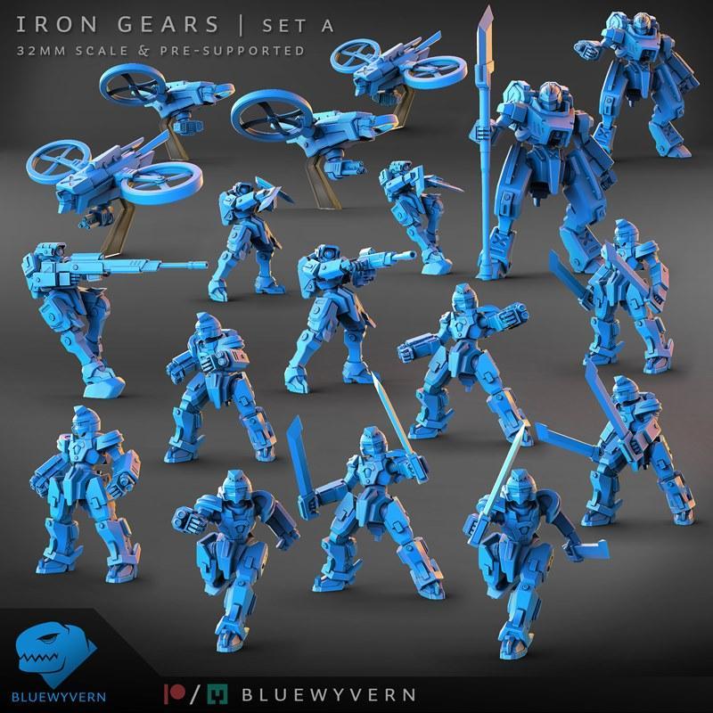 蓝龙兽：铁齿轮套装 3D打印模型|BlueWyvern – Iron Gears – Complete Set A – 3D Print Model STL