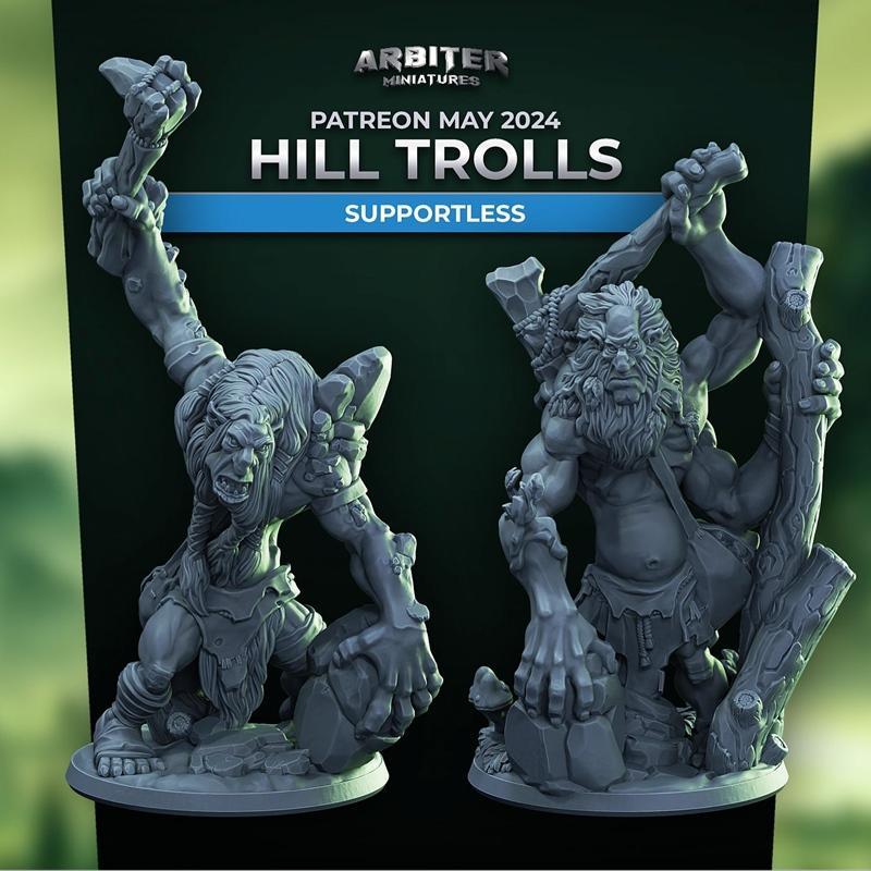 Arbiter迷你模型——《希尔 trolls》2024年3D打印雕塑|Arbiter Miniatures – Hill Trolls May 2024 – 3D Print Model STL