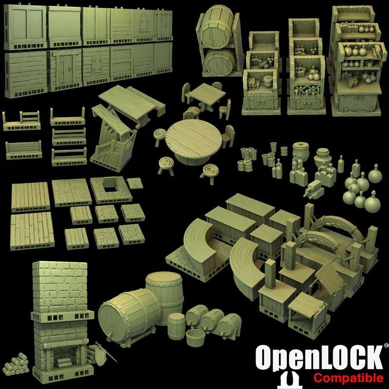 OpenLOCK酒馆套装 - 3D打印模型|OpenLOCK Tavern Pack – 3D Print Model STL