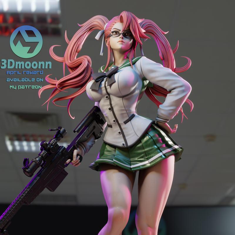3D打印模型：《高 school of the Dead》Saya Takagi|3Dmoonn – Highschool of the Dead – Saya Takagi – 3D Print Model