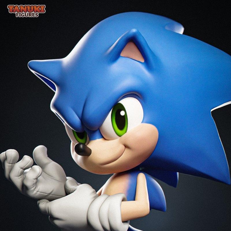 3D打印模型：赛博朋克风格索尼克角色雕塑|Tanuki Figures – Sonic – Toon – 3D Print Model STL