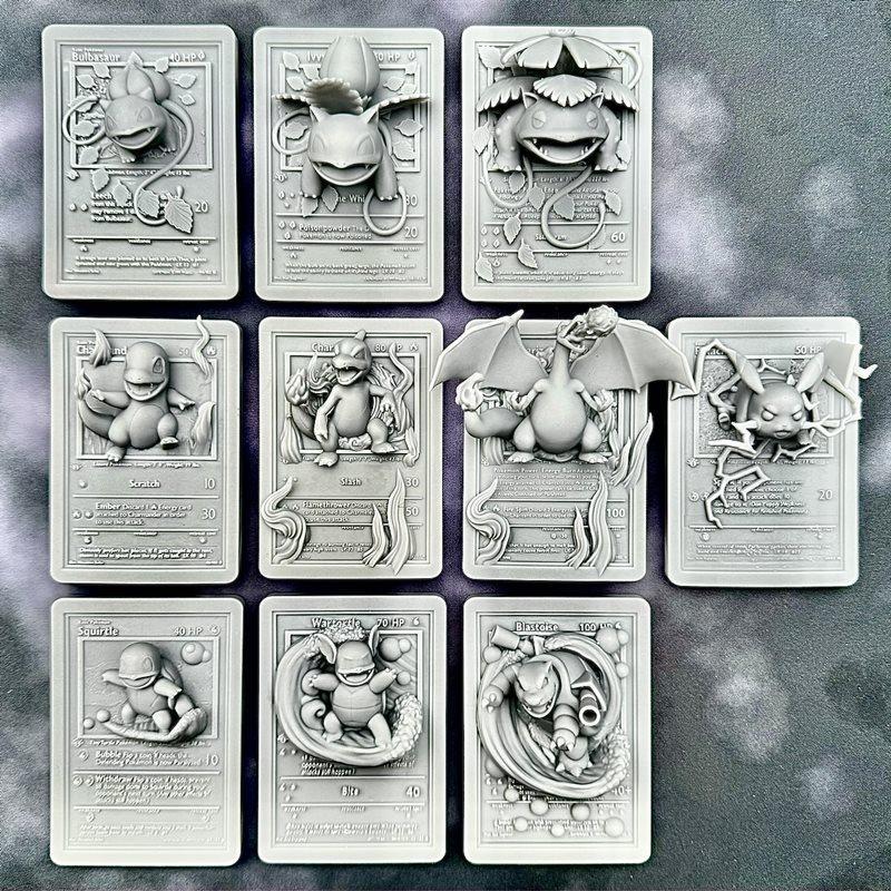 Starter Poktmon and Evolutions and Pikachu Set of 10 – 3D Print Model STL