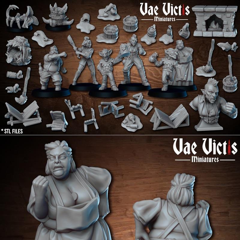 VAE VICTIS 3D打印迷你模型：酒吧对决场景|Vae Victis Miniatures – Bar Brawl – 3D Print Model STL