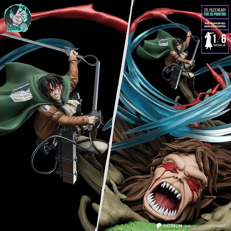 Kaidan 3D - 《进击的巨人》莱vi vs 巨人模型|Kaidan 3D – Levi vs Beast Titan – 3D Print Model STL