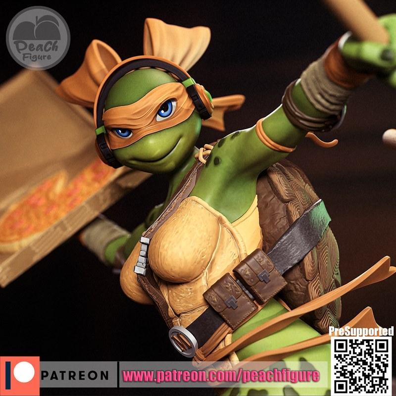 甜酷美少女· TMNT·米开朗基罗·3D打印模型|Peach Figure – TMNT – Michelangelo Female – 3D Print Model STL