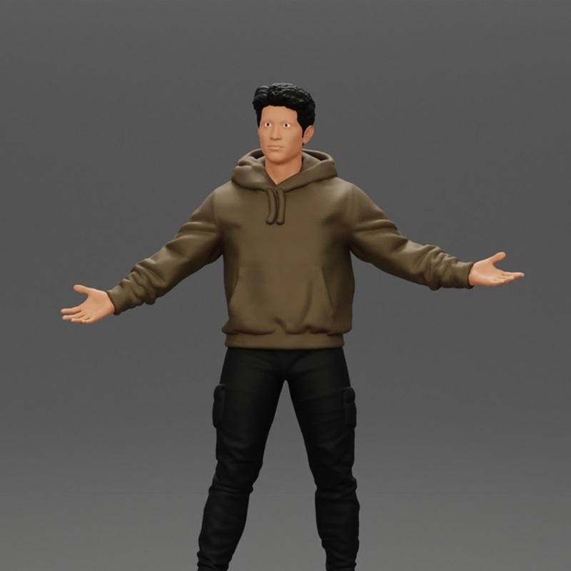 亚洲男人穿 hoodie 手掌上举 3D打印模型|Asian Man Standing in Hoodie with Raised Hands – 3D Print Model STL