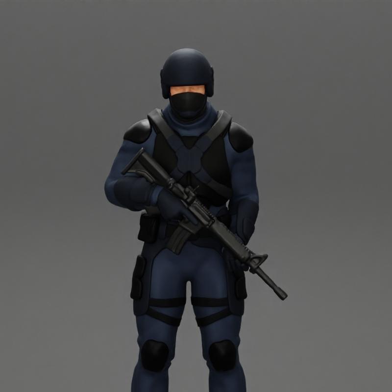 警员守护可卡因袋手持枪械——3D打印模型|Police officer stand guard next to cocaine bags holding a gun – 3D Print Model STL