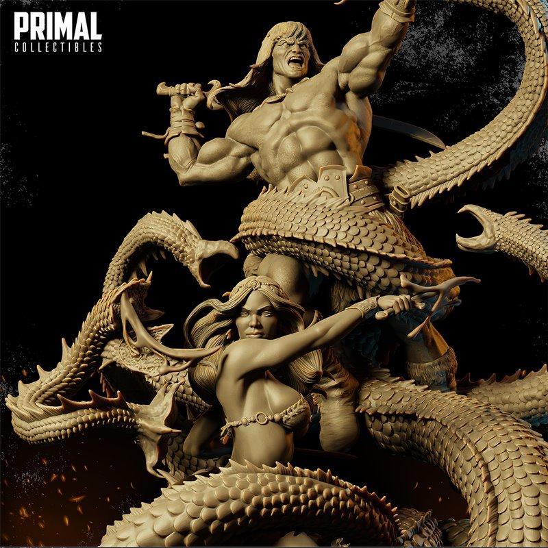 原始标题信息解析：  
- 工作室名称：Primal Collectibles  
- 作品名称：The Barbarian Diorama  
- 角色名称：未明确，但“Barbarian”可理解为“野蛮人”或“原始战士”  
- 产品类型：3D打印模型（STL格式）

中文标题拟定逻辑：  
1. 作品名称“The Barbarian Diorama”可理解为“野蛮人场景模型”或“野蛮人主题立体场景”，强调其为一个场景化、具有原始风格的模型。  
2. “野蛮人”在中文语境中可对应“原始战士”“蛮族”“原始风格”等，需保留原始感与视觉冲击力。  
3. 明确产品为“3D打印模型”，突出可打印、可收藏的属性。

最终中文标题：  
野蛮人主题3D打印场景模型|Primal Collectibles – The Barbarian Diorama – 3D Print Model STL