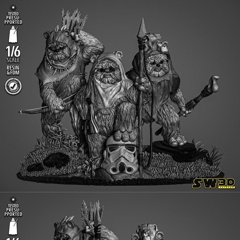 SW3D - 伊沃克斯主题3D打印模型|SW3D – Ewoks Diorama – 3D Print Model STL