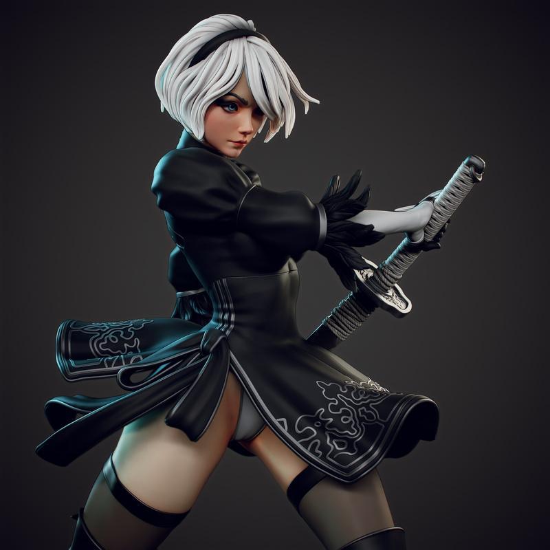 2B 《尼尔：自动人形》3D打印模型|2B Nier Automata – 3D Print Model