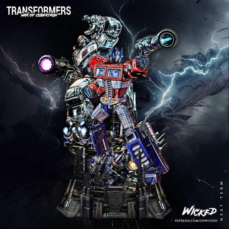 变形金刚：擎天柱与威震天3D打印模型|Wicked – Optimus Prime and Megatron Diorama – 3D Print Model
