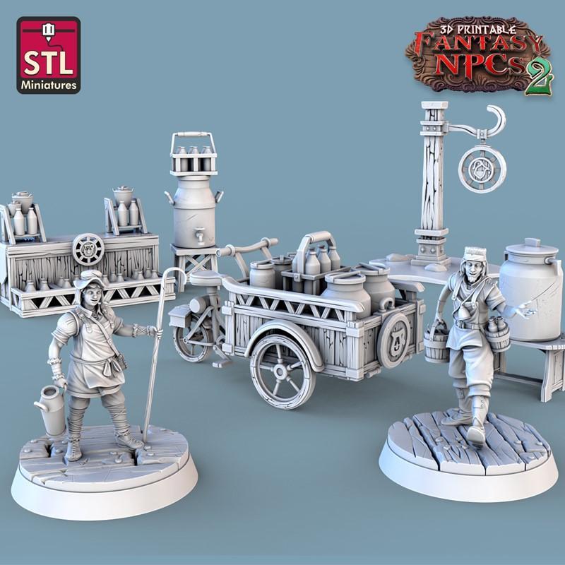 幻想世界NPC集合：奶农3D打印模型|STL Miniatures – Fantasy NPCs 2 – Milk Man Set – 3D Print Model STL