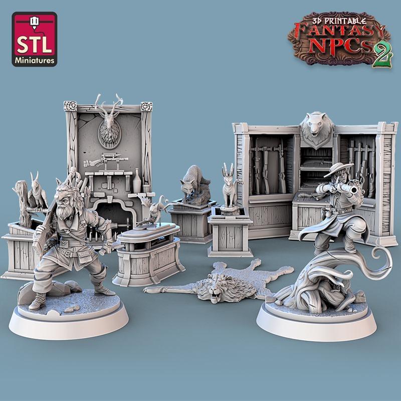 奇幻NPC系列2：奖杯猎人3D打印模型集|STL Miniatures – Fantasy NPCs 2 – Trophy Hunter Set – 3D Print Model STL