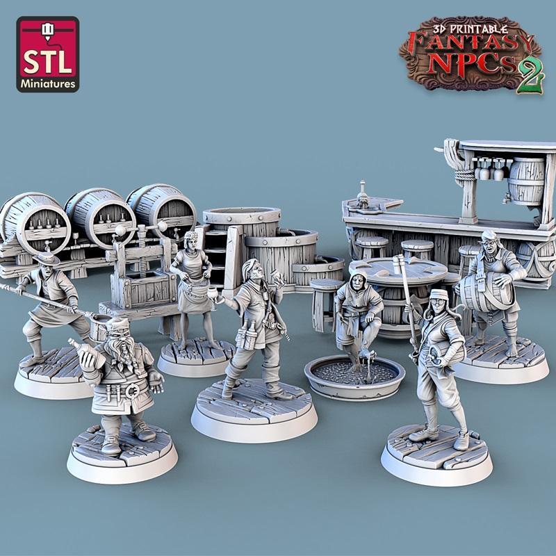STL迷你模型-奇幻酒庄工匠套装|STL Miniatures – Fantasy NPCs 2 – Winemakers Set – 3D Print Model STL