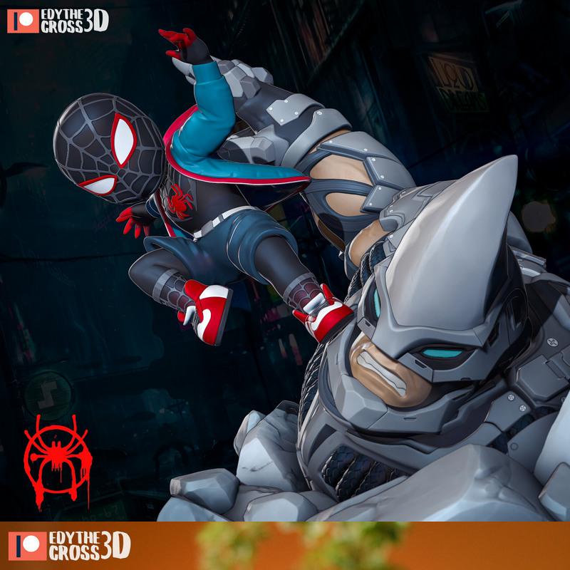 米勒·莫里斯 3D打印模型——蜘蛛侠对犀牛兽|Miles Morales – Spiderman vs Rhino – 3D Print Model