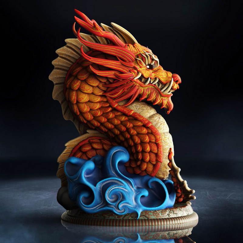 中国龙摆件 - 3D打印模型|Chinese Dragon Bust – 3D Print Model