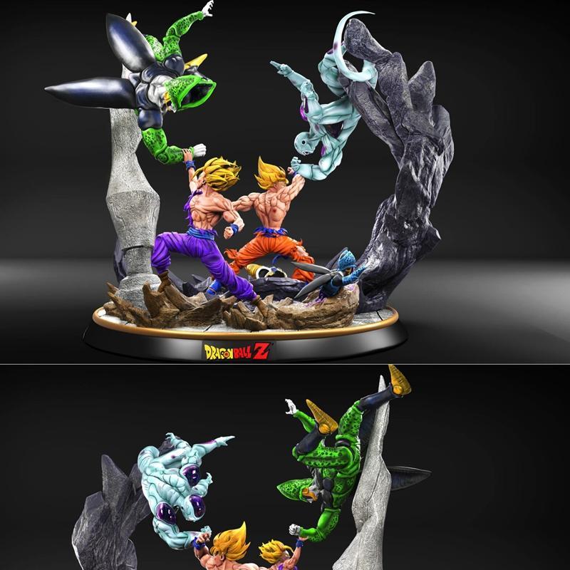 悟空对战弗利萨 & 悟饭对战贝吉塔 — 3D打印模型|Goku vs Freezer & Gohan vs Cell – Diorama – Davide Gordon – 3D Print Model STL