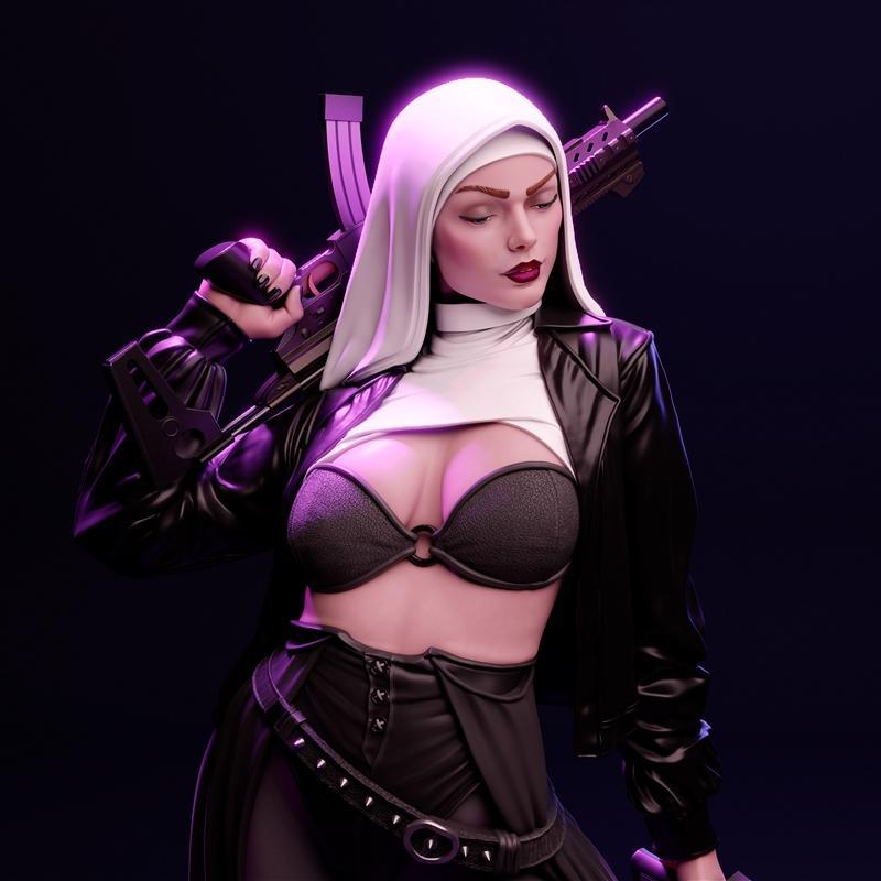 Ca 3d Studios – 修女持枪模型 – 3D打印雕塑|Ca 3d Studios – Nun with Gun – 3D Print Model STL